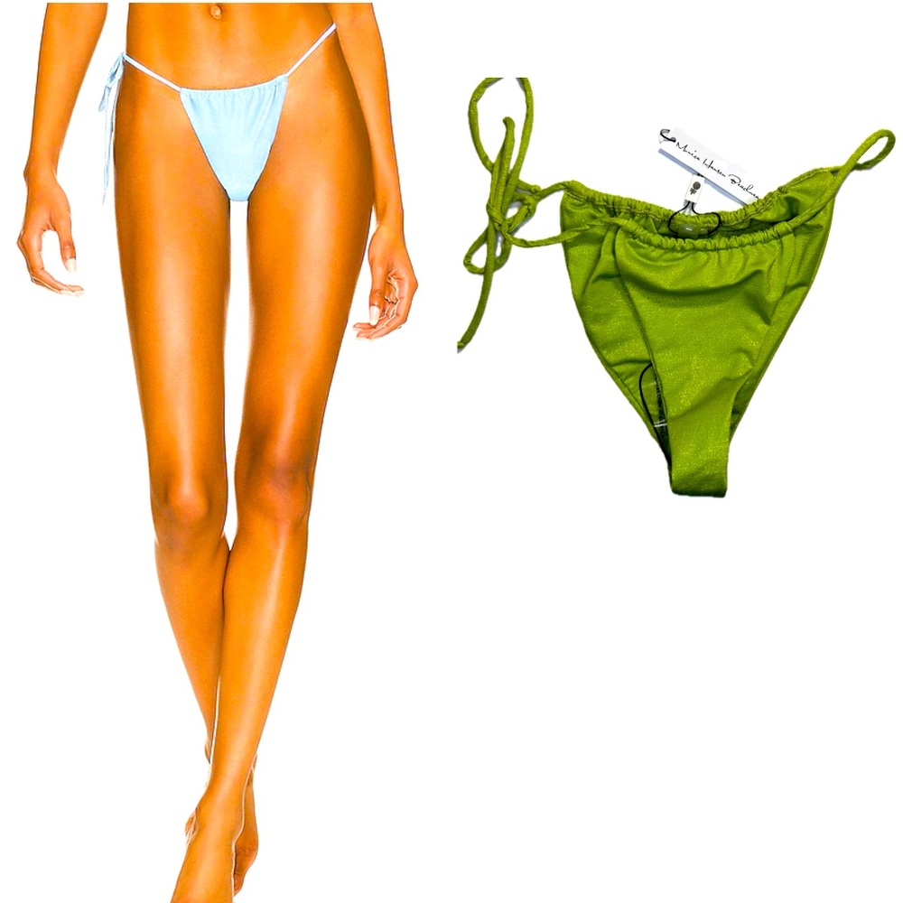 Monica Hansen Green Lurex Tie Side Bikini Bottom Brazilian Swim NWT S